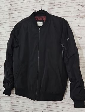 Pull&Bear Black Bomber Jacket with Burgundy Lining